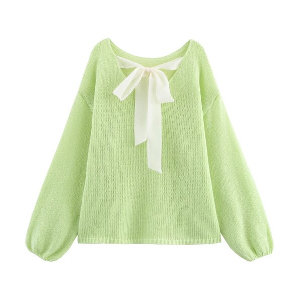 SKY BLUE ONE SIZE FITS ALL LOOSE KNIT SCOOP NECK LONG PUFF SLEEVE SWEATE… - Picture 2 of 2